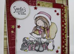 Weihnachtskarte Mädchen und Pinguine b